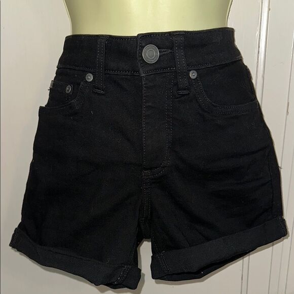LC Lauren Conrad Black Women's Denim Cuffed Cotton/Polyester/Spandex Shorts - Picture 1 of 7